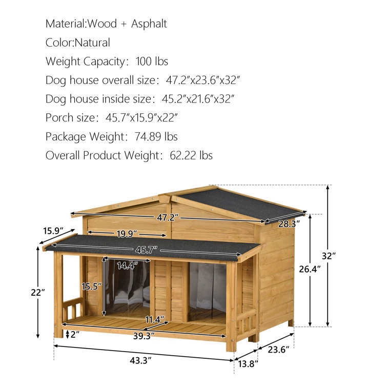 Tucker Murphy Pet 47.2 Brown Large Wooden Dog House Outdoor